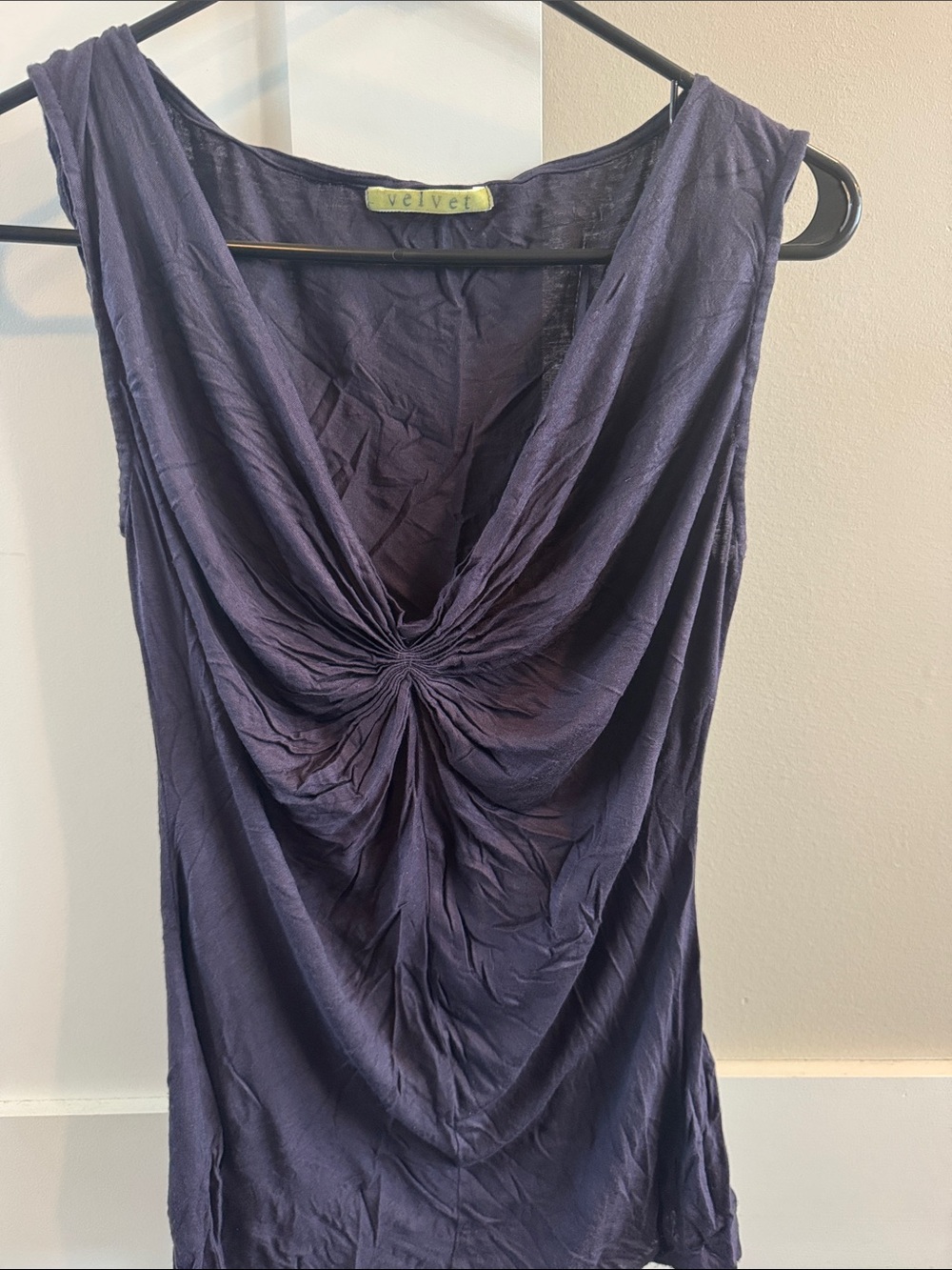 Velvet Draped Twist-Front Camisole in Deep Plum